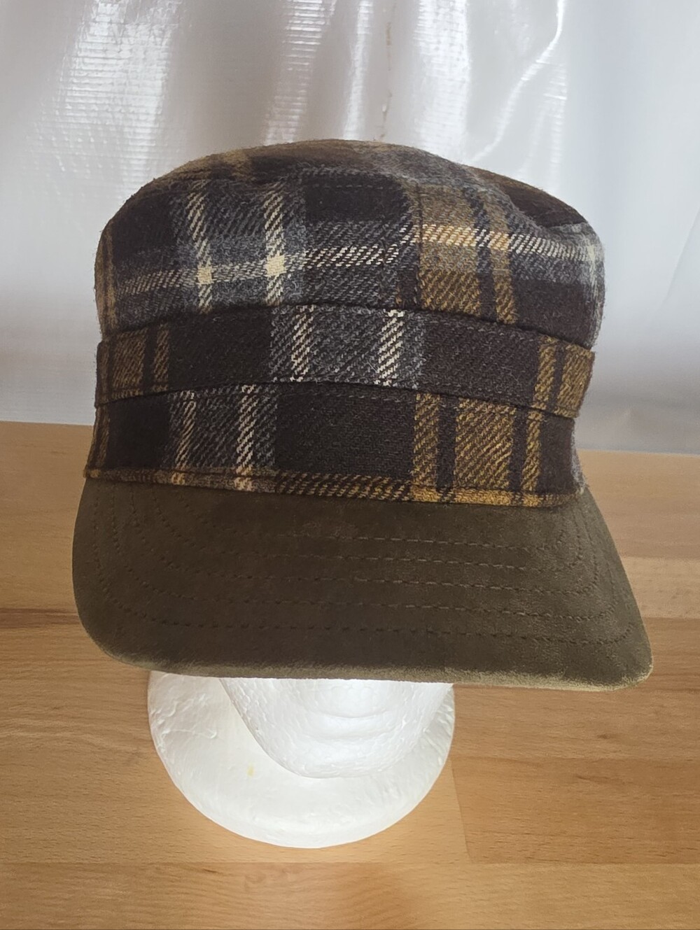 Woolrich Wool Blend Plaid Cadet Cap M Brown Hunting Heritage Outdoor Academia